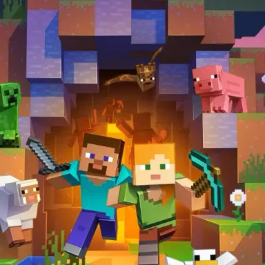 Minecraft Steve and Alex with modpack logos