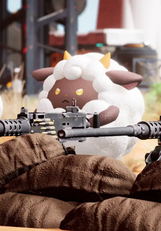 Palworld background sheep with machine gun